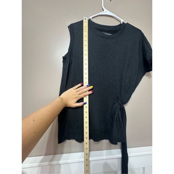 AllSaints Shera Knit Belted Side Tie Short Sleeve Dark Gray Women's Top Small - Picture 9 of 11